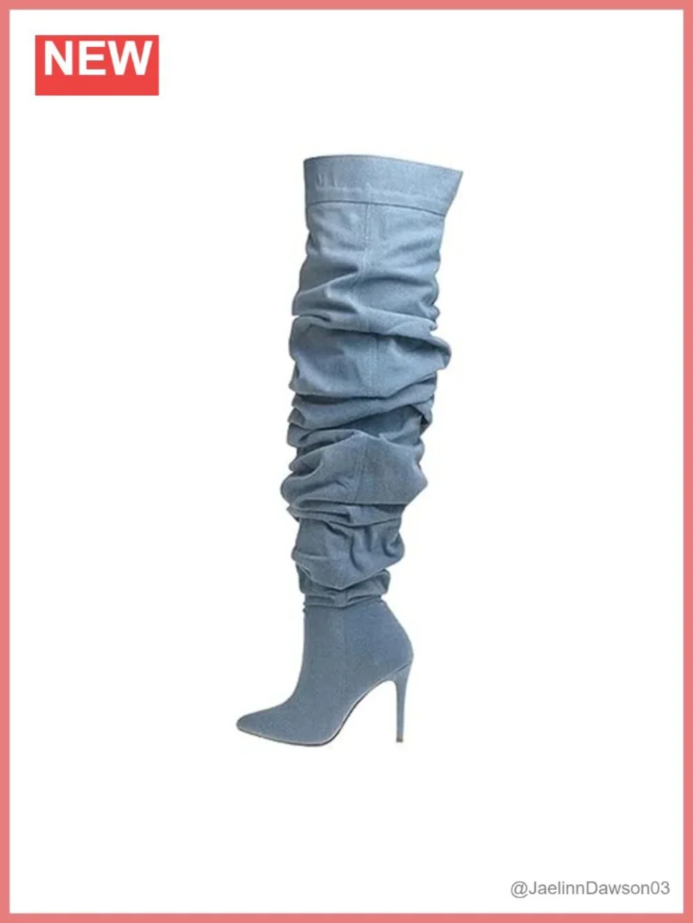 Over Knee Thigh High Boots Stiletto Heel Pointed Toe Denim Stretchy Slouchy